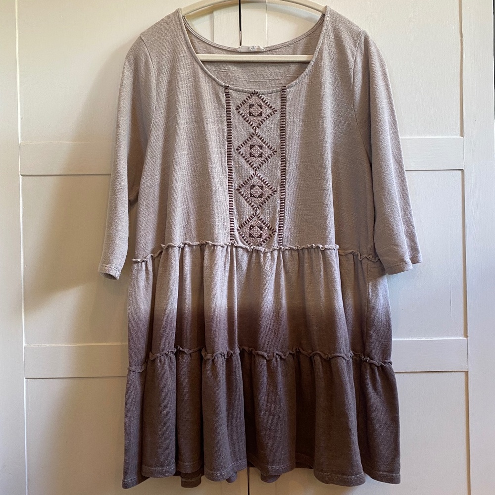 Easel Ombre Embroidery Tiered Ruffle Tunic